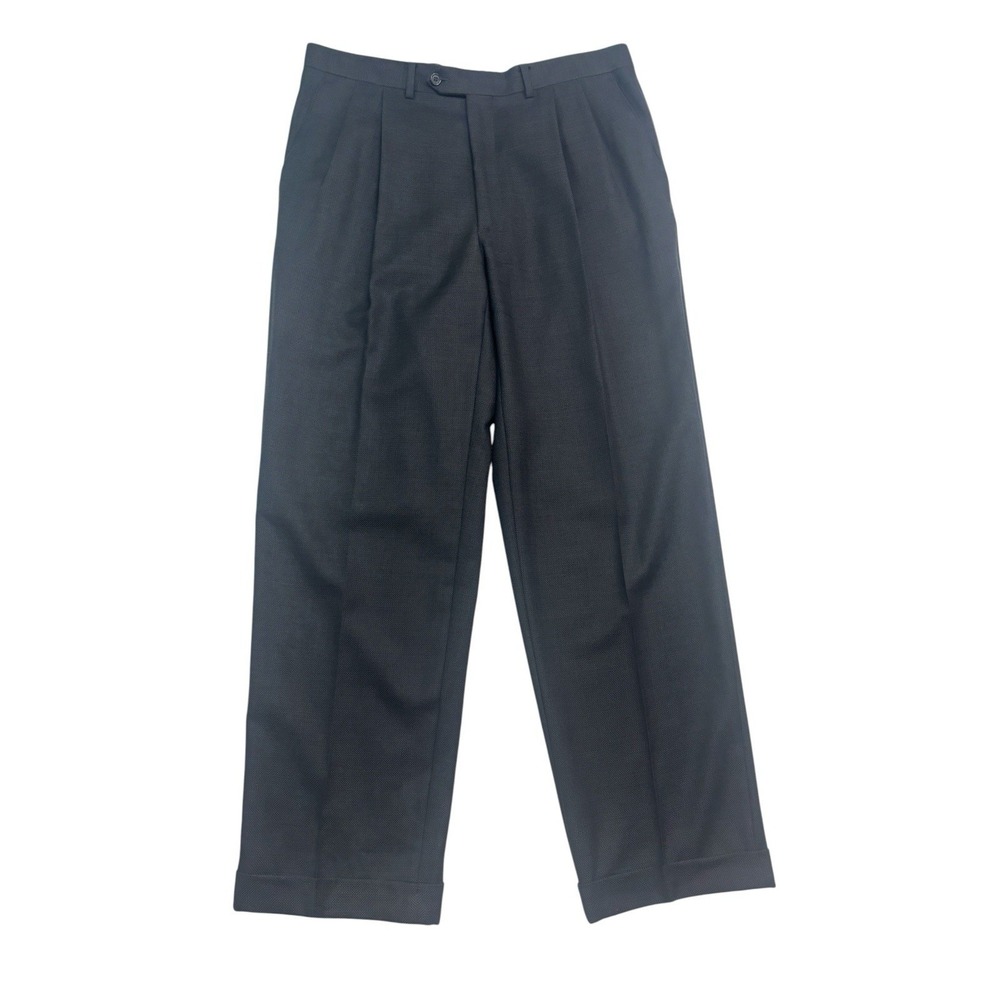 Pazoni Italy 36x32 Charcoal Dress Suit Pants Trousers Wool Pleated High Waisted